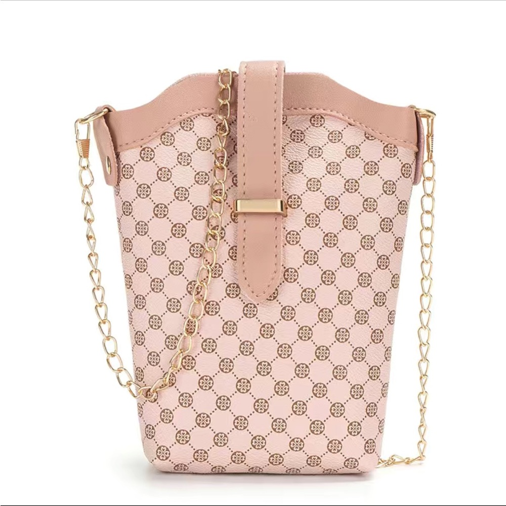 Light Pink Patterned Leather Crossbody Purse